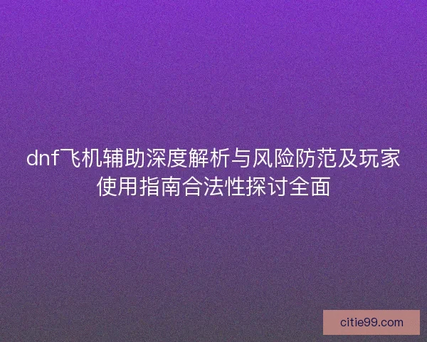 dnf飞机辅助深度解析与风险防范及玩家使用指南合法性探讨全面
